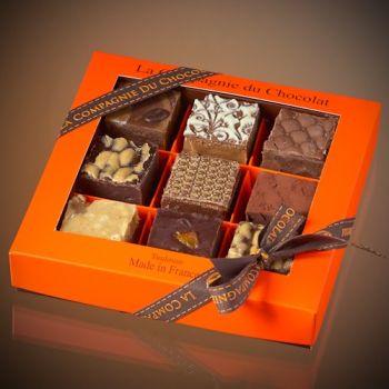 Box of 9 assorted chocolate fudge squares - 320 grs