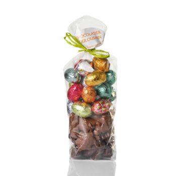 Sachet de Friture et petits Oeufs de Pâques assortis Chocolat noir et lait 300 grs